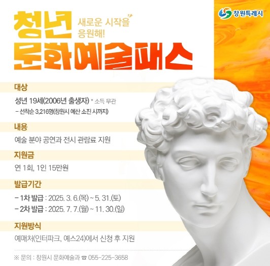창원특례시, 2006년생 대상 청년문화예술패스 신청 마감 임박