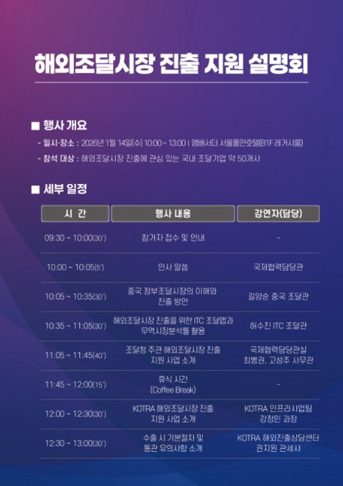 조달청-코트라, 중소기업의 해외조달시...