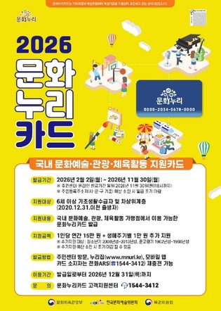 경기도, 문화누리카드 1인당 최대 16만 원 지원. 일상 속 문화환경 조성